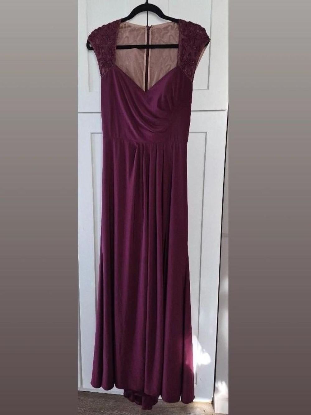 Xscape Plum Lace Cap Sleeve Evening Maxi Dress